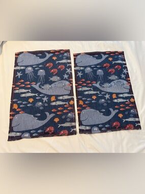 Underwater Whale and Sea Life Dish Towels - set of 2